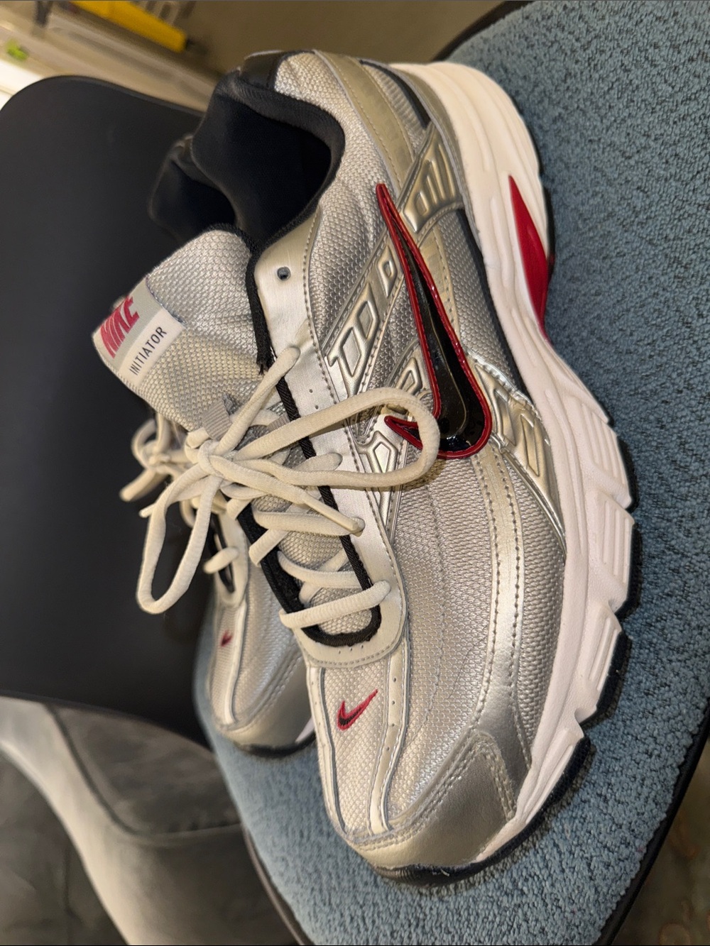 Nike Silver and Red Mesh Trainers